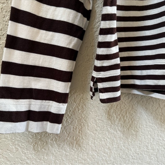 Ganni Top Tee Crew Long Sleeve Striped Casual Chic Preppy Brown White Large - Picture 7 of 13